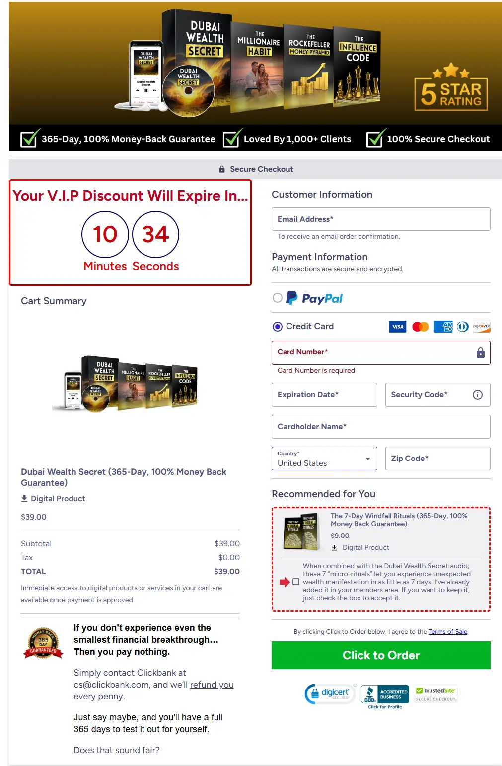 dubai wealth secret checkout page